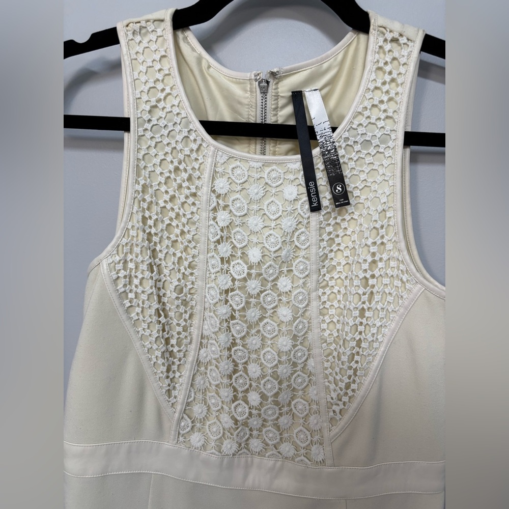 Kensie Off-White/Cream Mini Dress w Faux Leather Trim